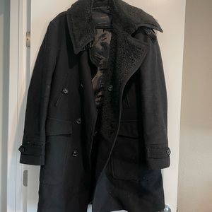 Zara Man Black Wool Pea Coat Sz XL